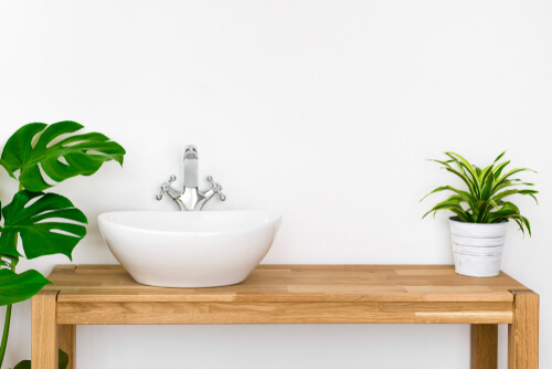 Badezimmer Waschtisch Holz unterfahrbar
